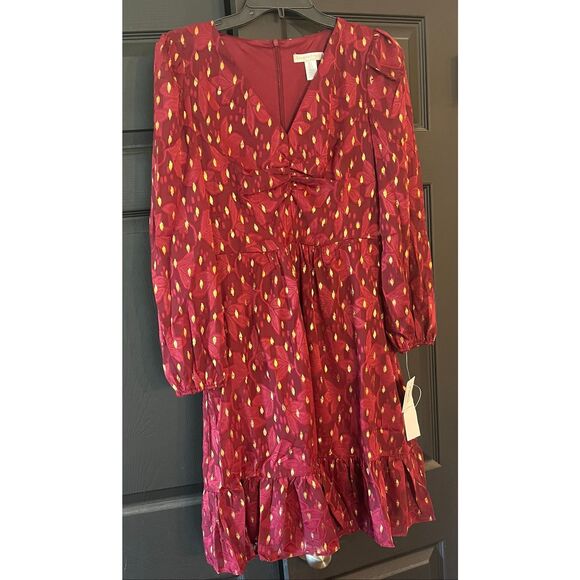 London Times Womens V-Neck Ruched Waist Tiered Skirt Dress -4 - Picture 3 of 8